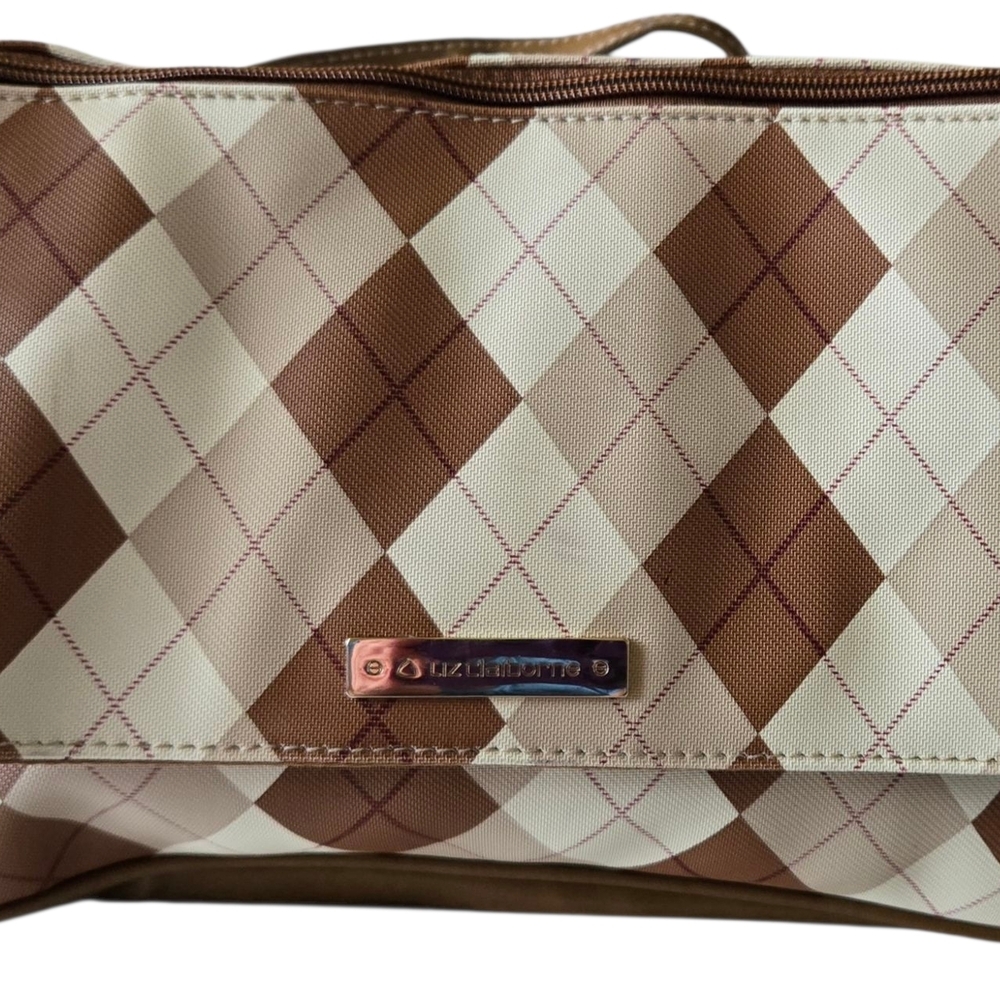 Liz Claiborne Brown and Cream Argyle Shoulder Bag Vintage 90's